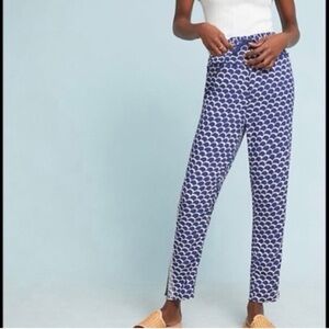 Anthropologie Blue and White Patterned Straight Leg Pants